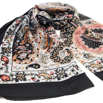 Sawan - Sciarpa Paisley dorata (80x180cm) - Nero