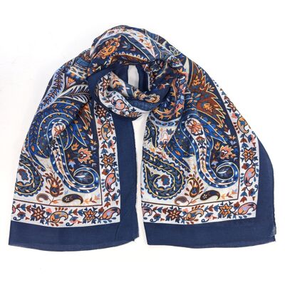 Sawan - Sciarpa Paisley dorata (80x180cm) - Blu