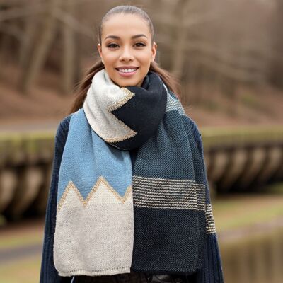 Candi - Bufanda de punto en zigzag (55 x 180 cm) - Azul