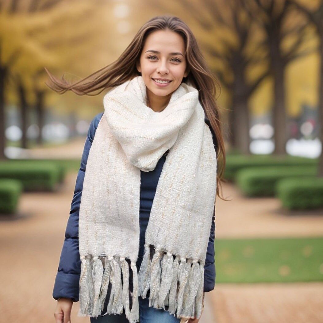 Bufanda de punto con lazos Lipah (40 x 180 cm) - Crema