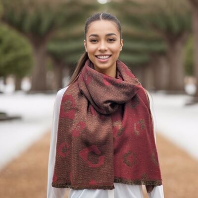 Bukit - Sciarpa in pashmina con stampa animalier scintillante (60x180 cm) - Rosso intenso