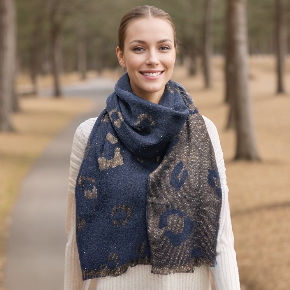 Bukit - Pañuelo de pashmina con estampado animal brillante (60 x 180 cm) - Azul marino