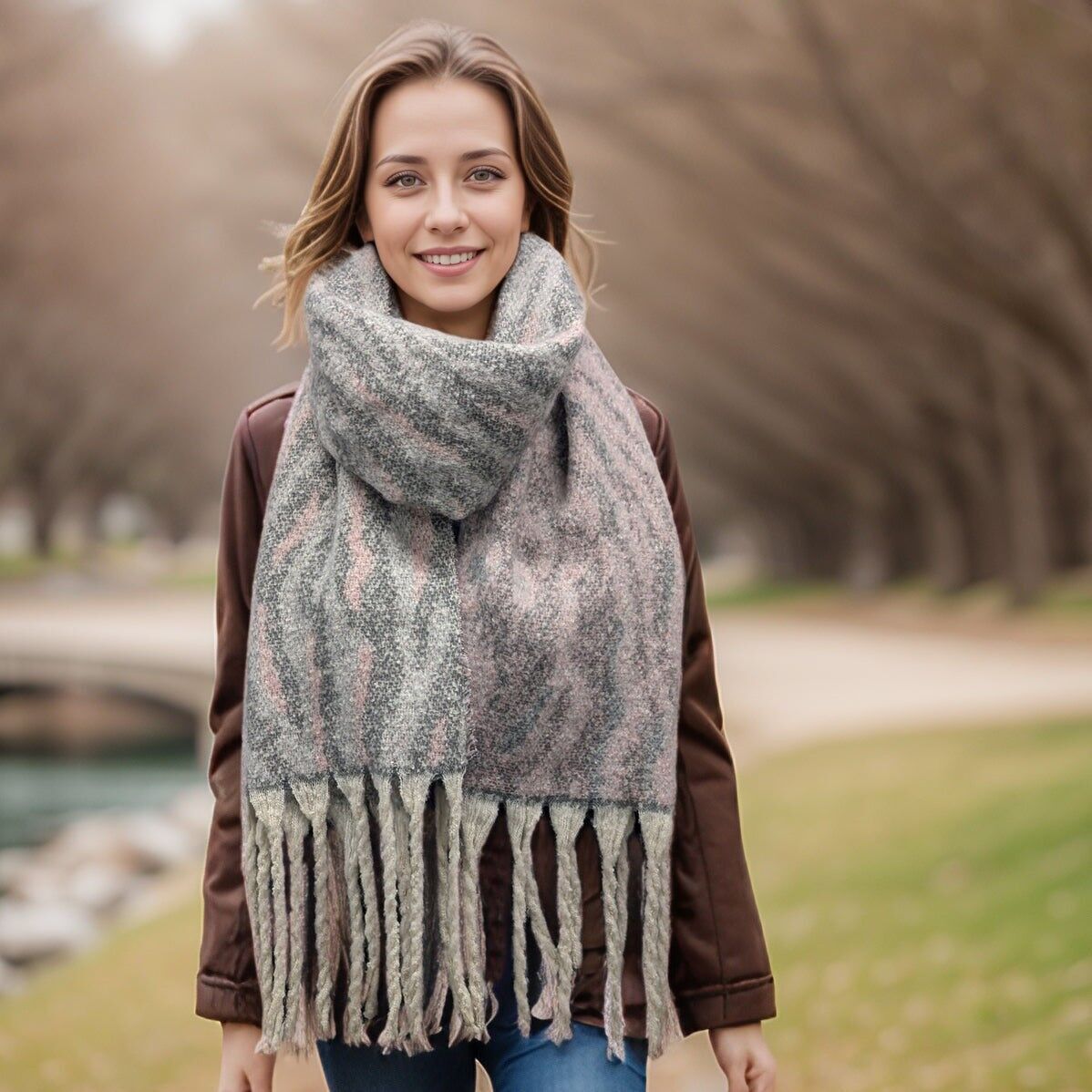 Alila - Bufanda extra gruesa con estampado animal (40 x 180 cm) - Rosa