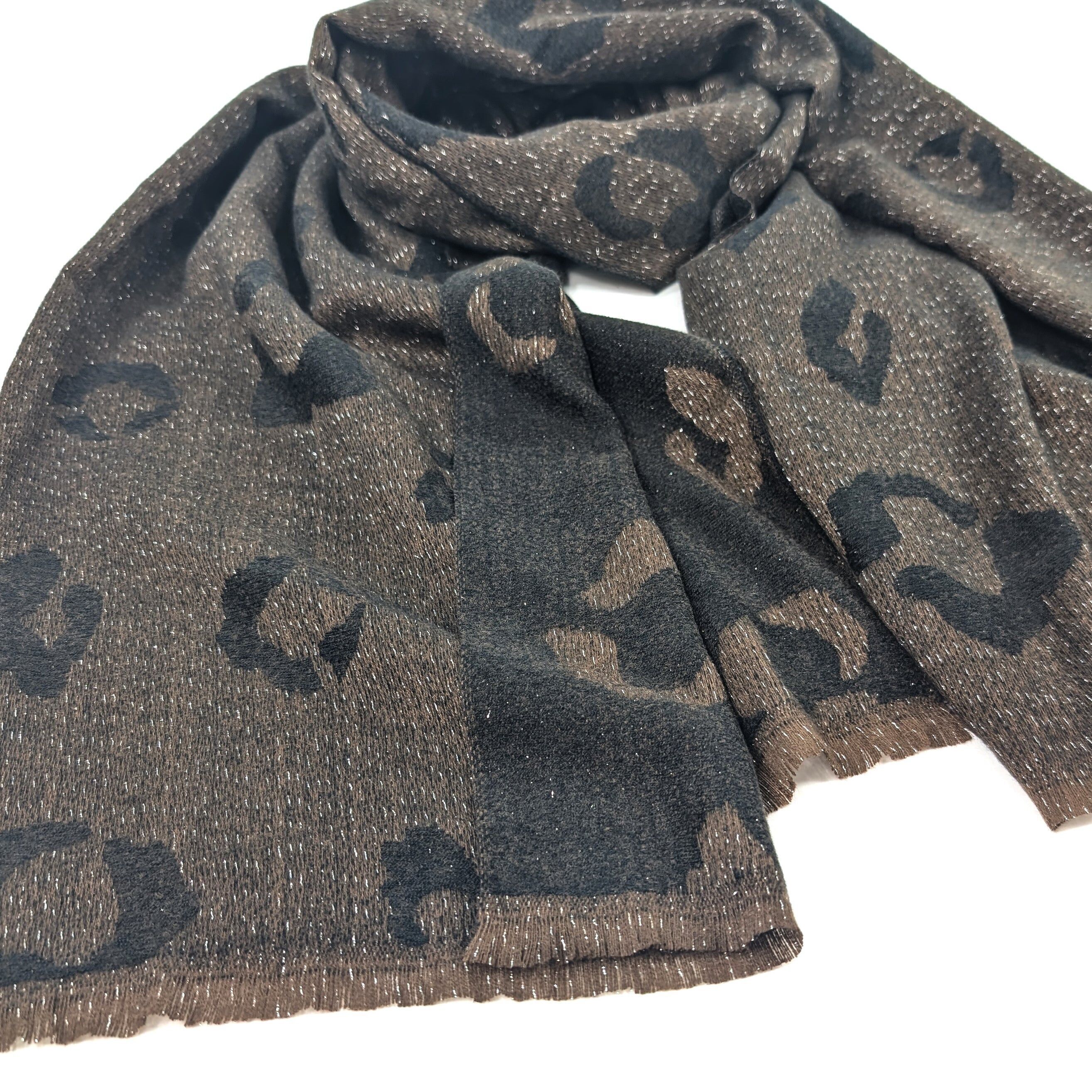 Bukit - Pañuelo de pashmina con estampado animal brillante (60 x 180 cm) - Negro