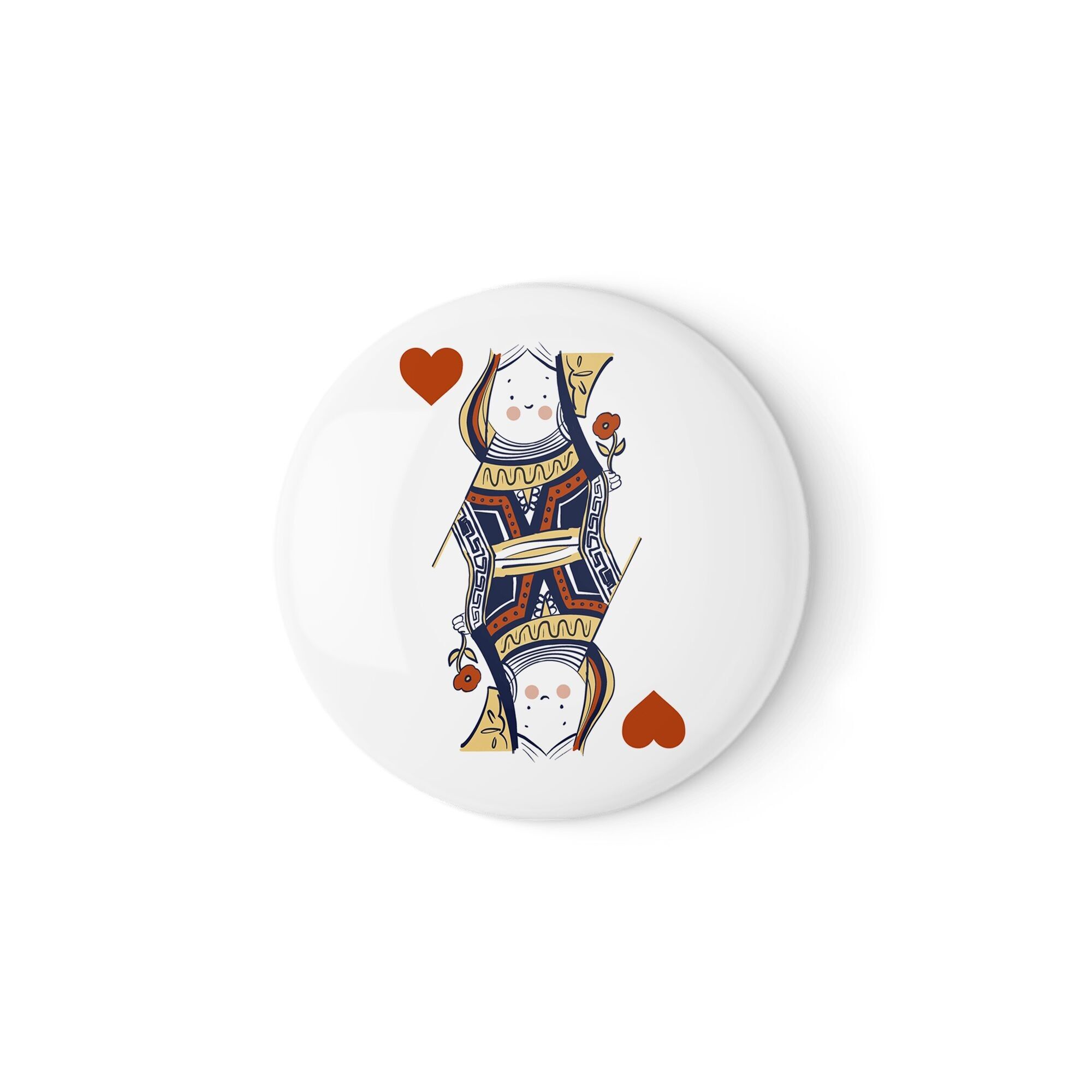 Regina di Cuori – Distintivo o magnete per carte da gioco (38 mm o 58 mm)