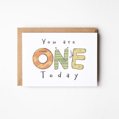 Hoy cumples un año – Tarjeta de monstruo para el primer cumpleaños
