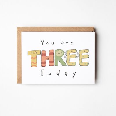 Tu as 3 ans aujourd'hui – Carte d'anniversaire monstre mignonne