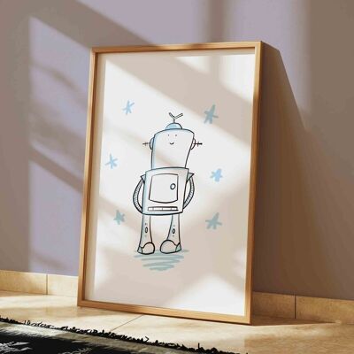 Impresión artística con ilustración de robot adorable: decoración de pared para niños