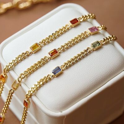 Pulseras de cadena cubana de oro vermeil con piedras arcoíris