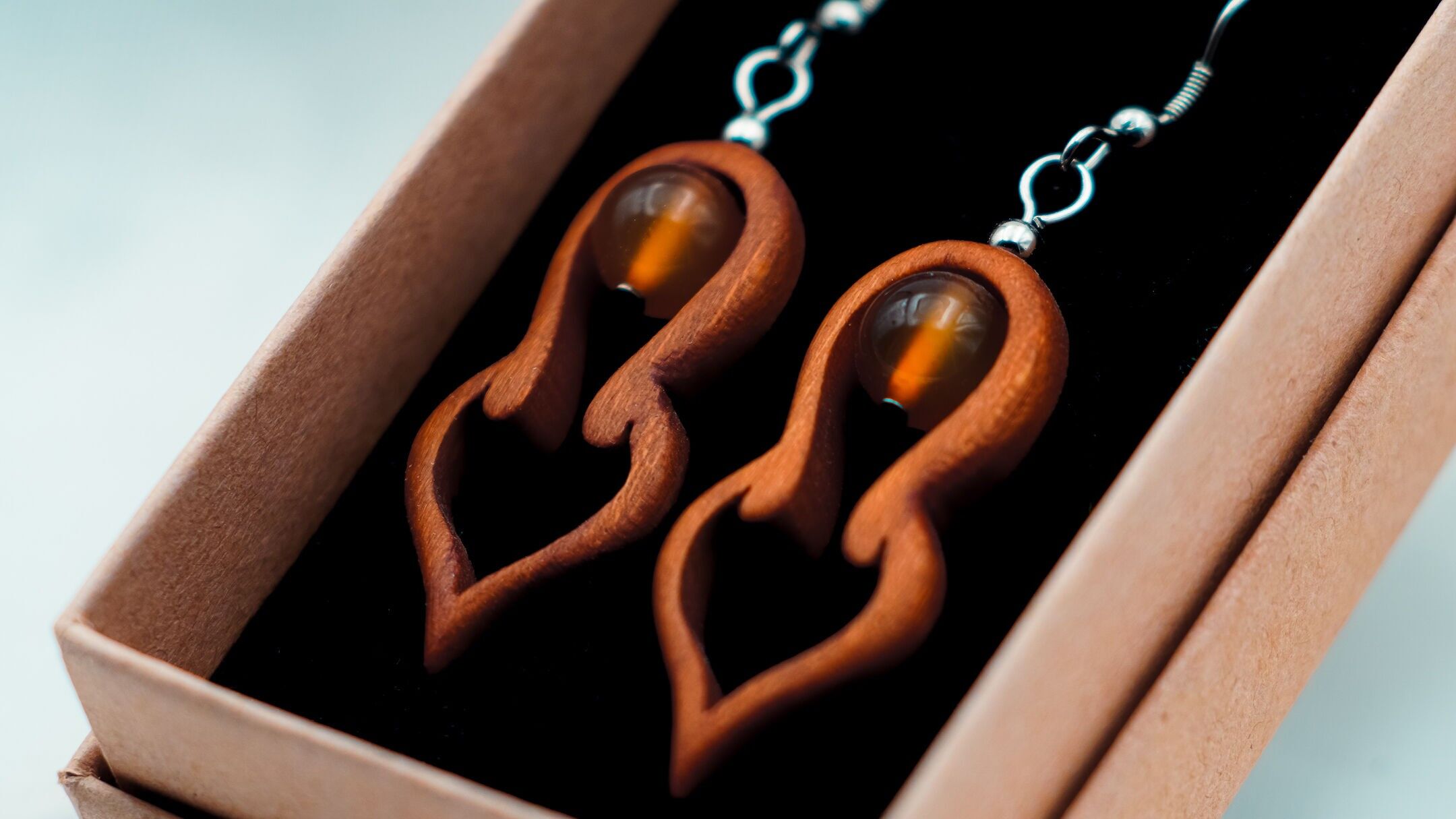 Apricot Wood and Carnelian Bead Earrings.