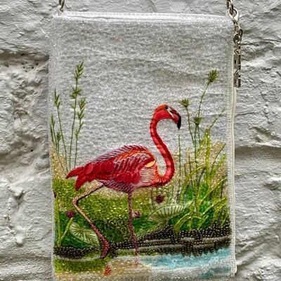 Flamingo Beaded Silk Mini Bag