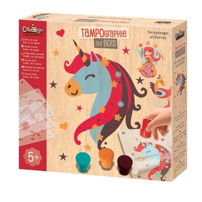 Creative kit for children, Pad printing on wood, Enchanted characters