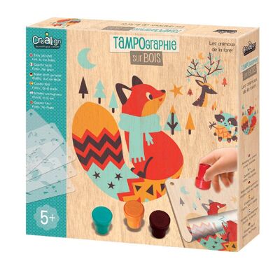 Creative kit for children, Pad printing on wood, Animals of the forest