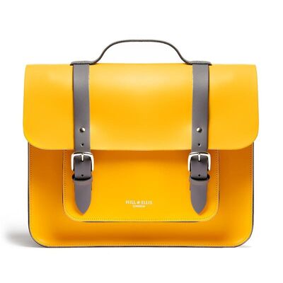 Bolso para ciclistas de cuero amarillo y gris