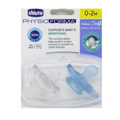 Chupete Chicco PhysioForma Mini Soft Azul Silicona 0-2 Meses 2 Unidades