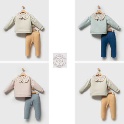 Ensemble 2 pièces à col volanté et motif floral pour bébé fille (2 à 5 ans) en quatre tailles