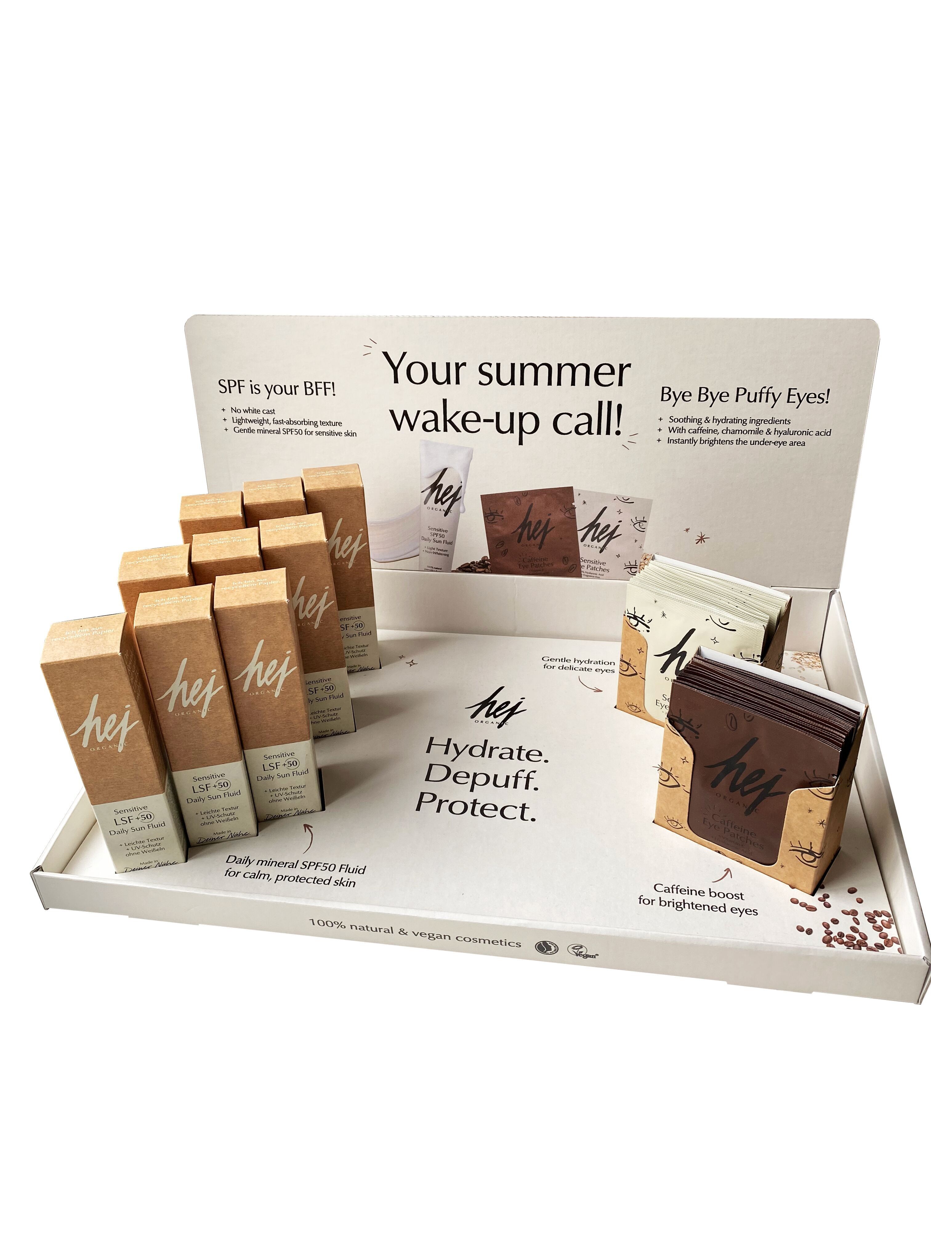 HEJ ORGANIC Eye Patches & SPF50 Display