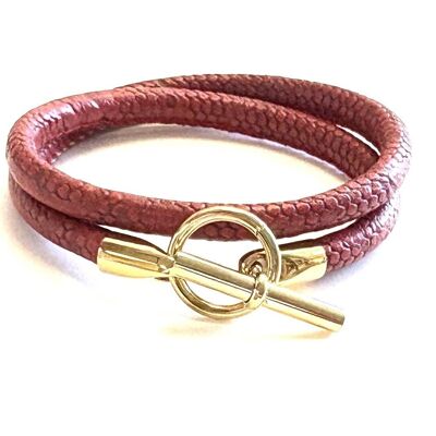 Armband Leder im Hermes-Stil weinrot/gold