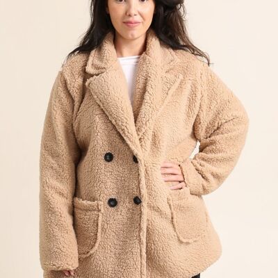 Abrigo de polar beige de talla grande (T5663)