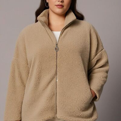 Chaqueta polar beige de talla grande (T5763)