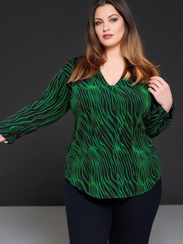 Grüne Paillettenbluse in Übergröße (T3749)