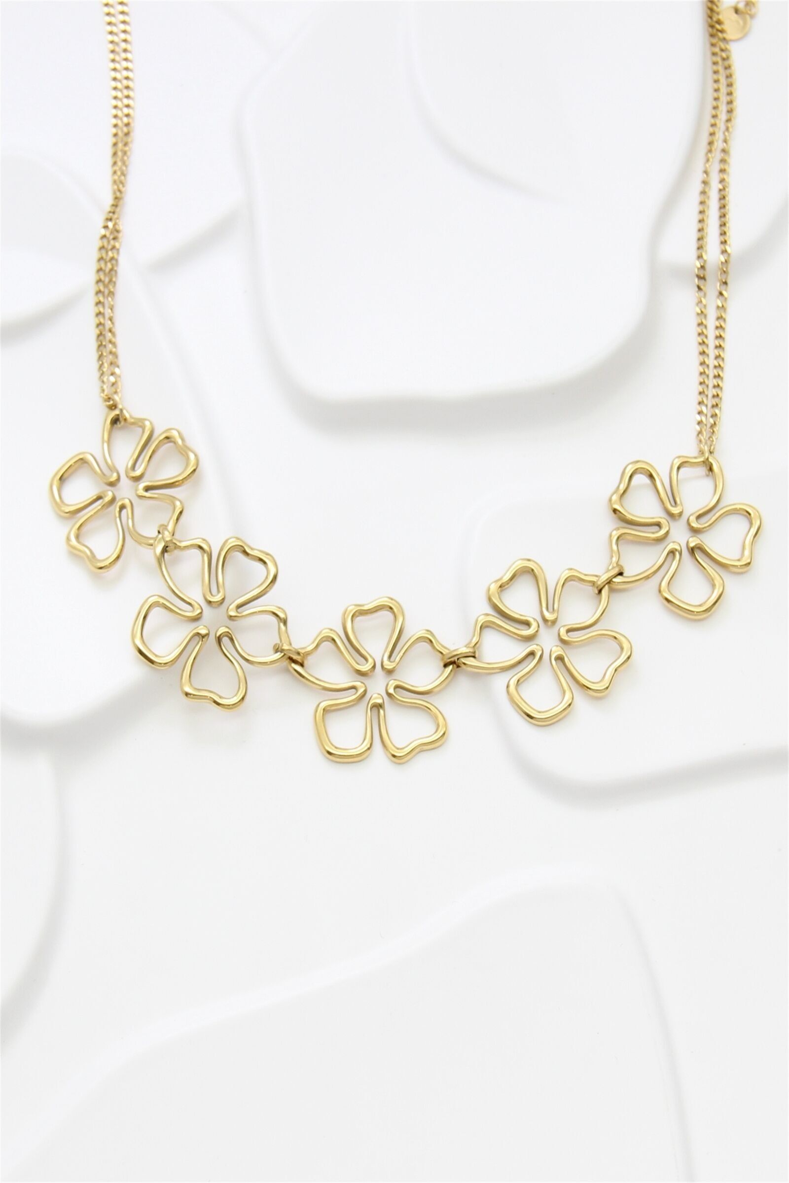 Collana con fiore traforato in oro - Acciaio inossidabile