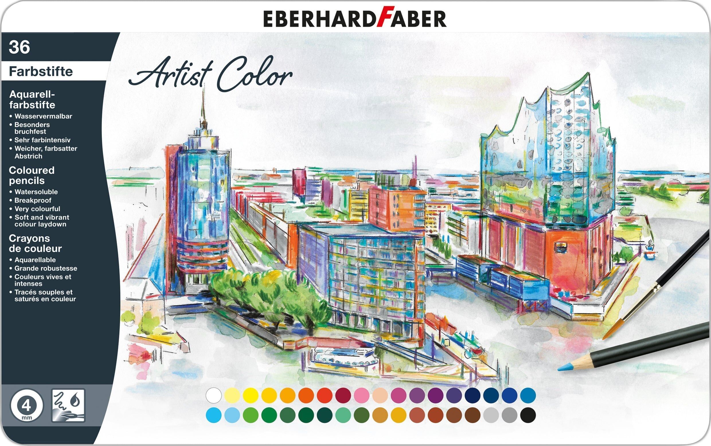 Matite acquerellabili Eberhard Faber Artist Colour, confezione da 36, articoli di cancelleria, arte, scuola, set di matite colorate per artisti, stesura morbida dei colori, articoli di cancelleria per artisti e studenti, disegno, colorazione