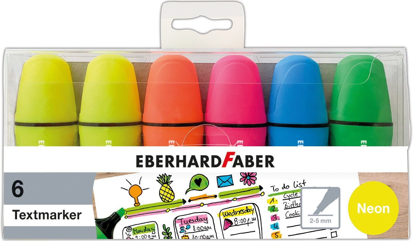 Eberhard Faber Mini-Textmarker Neonfarbe, 6er-Box, Farbstifte, Markieren, Dokumente, Bücher, Schule, Arbeit, Universität, Büro, Lehrer-Studentenbedarf, Schreibwarenset, Partytütenfüller