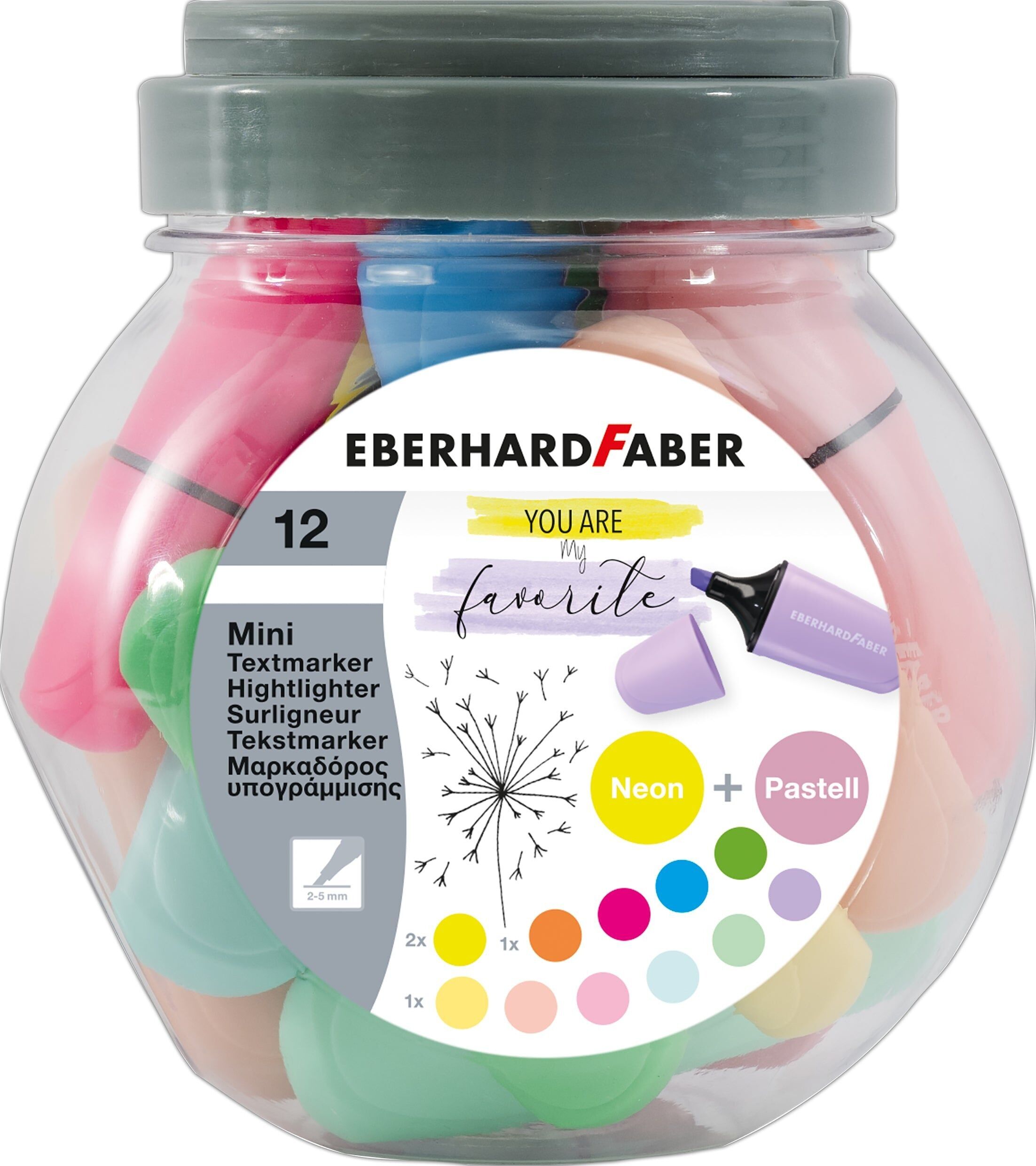 Eberhard Faber Mini-Textmarker, verschiedene Farben, 12er-Box, farbige Stifte, Markieren, Dokumente, Bücher, Schule, Arbeit, Universität, Büro, Lehrer-Studentenbedarf, Schreibwaren-Set, Partytütenfüller