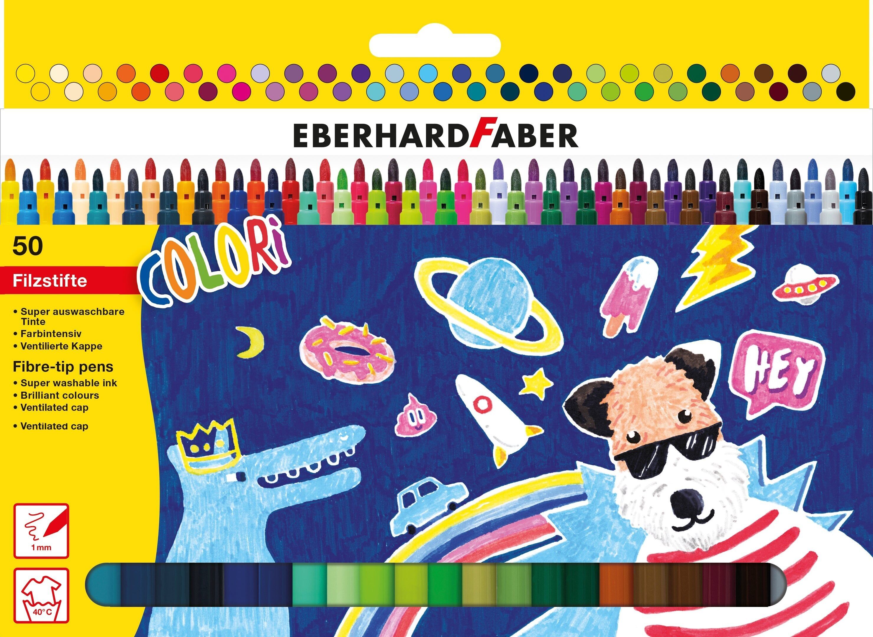 Eberhard Faber Filzstift Colori Double 50 Buntstifte, Schule, Farbstifte für Handschrift, breite Spitze für schnelles Ausmalen, feine Spitze für feine Linien und Details, unverzichtbares Malzubehör