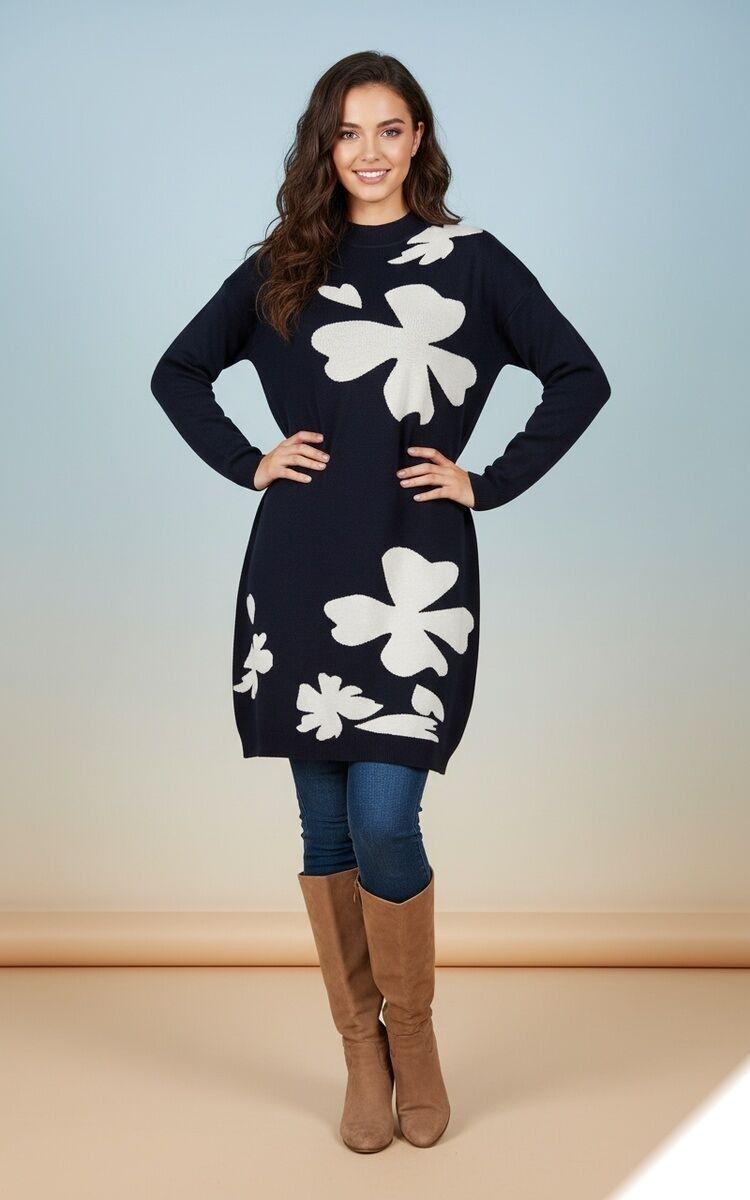 Abito in maglia con stampa di trifoglio morbido - H2601 - Lusa Mode