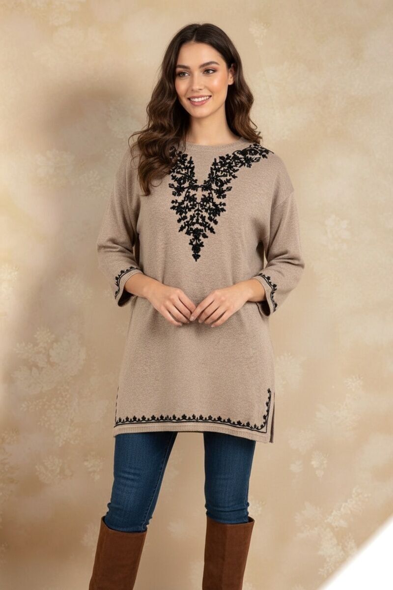 Suéter túnica bordado con patrón original, elegante y con clase - H2606 - Lusa Mode
