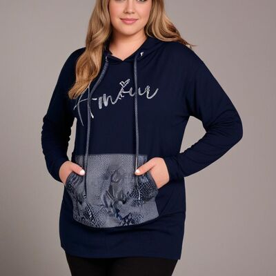 Plus size "love" blue hoodie (T05538)
