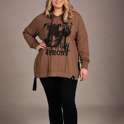 Plus Size Brown Graffiti Hoodie (T05557)