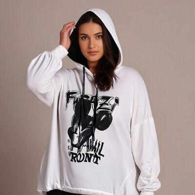 Plus Size White Graffiti Hoodie (T05557)