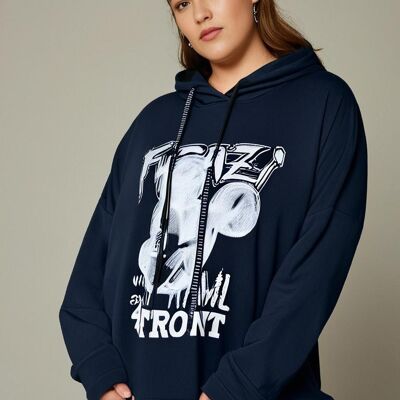 Sudadera con capucha y grafiti azul de talla grande (T05557)