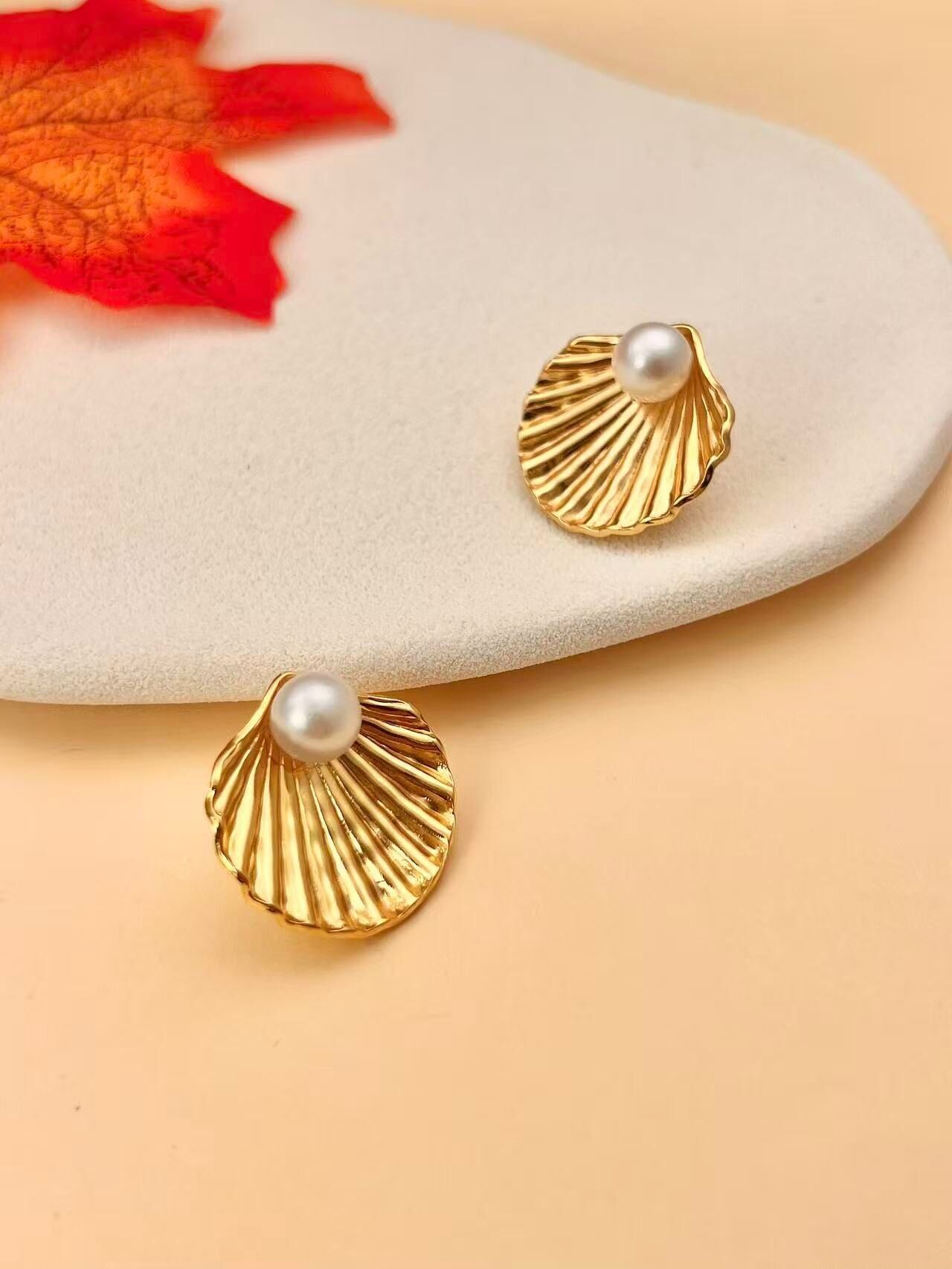 Gold Muschel Ohrringe Edelstahl Perle