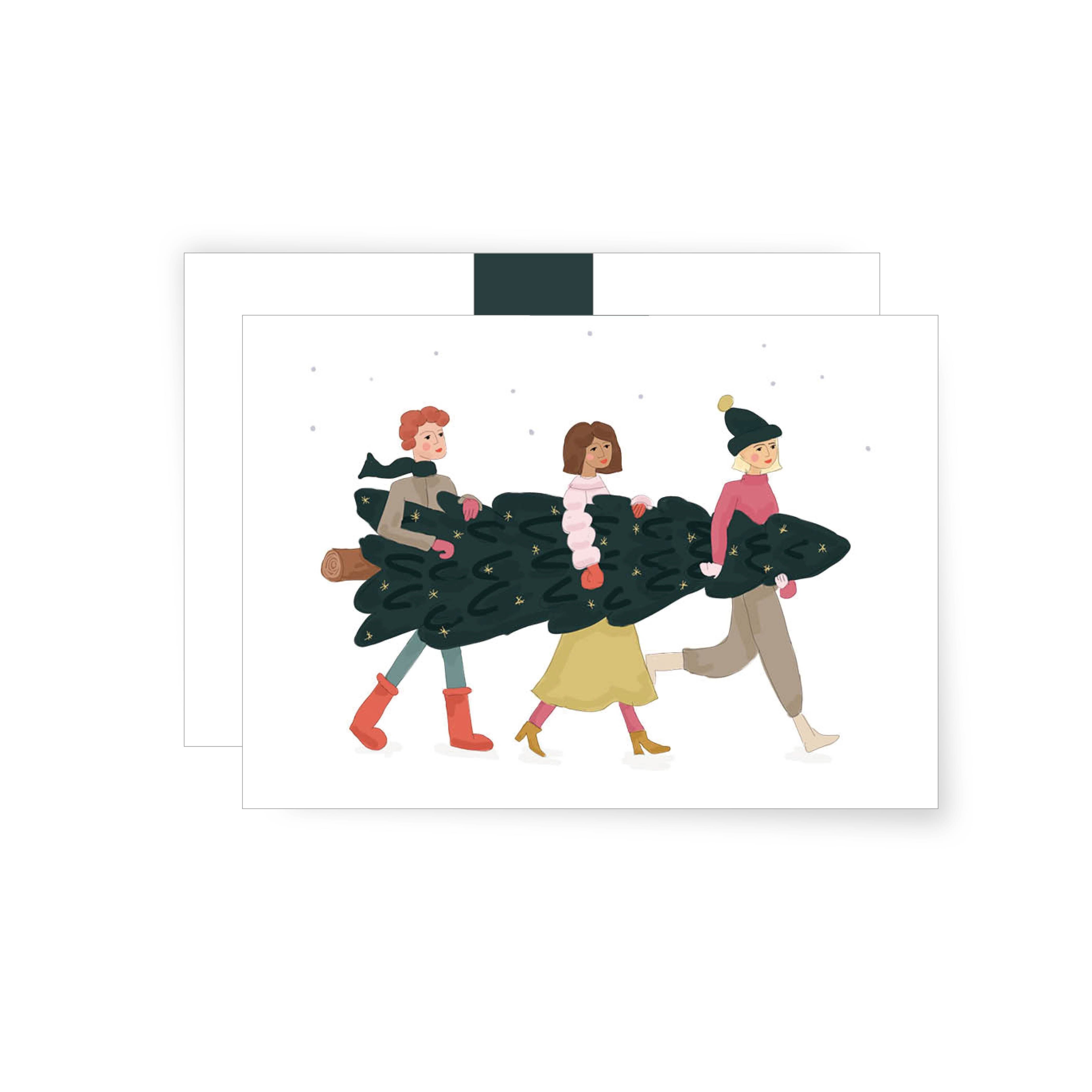 Tre con un albero di Natale | Biglietto pieghevole