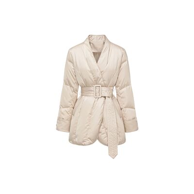 V - word neck veste courte en duvet( Noir et Beige)