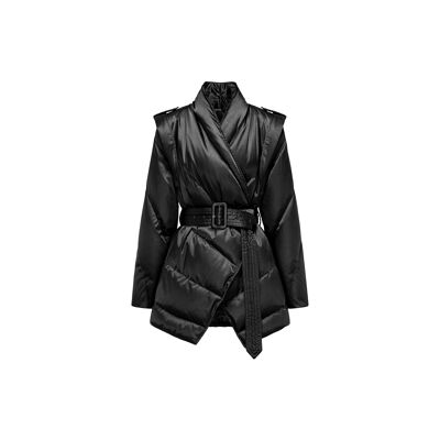 Veste en duvet minceur ceinture à lacets(Noir et Brun et Off-blanc)