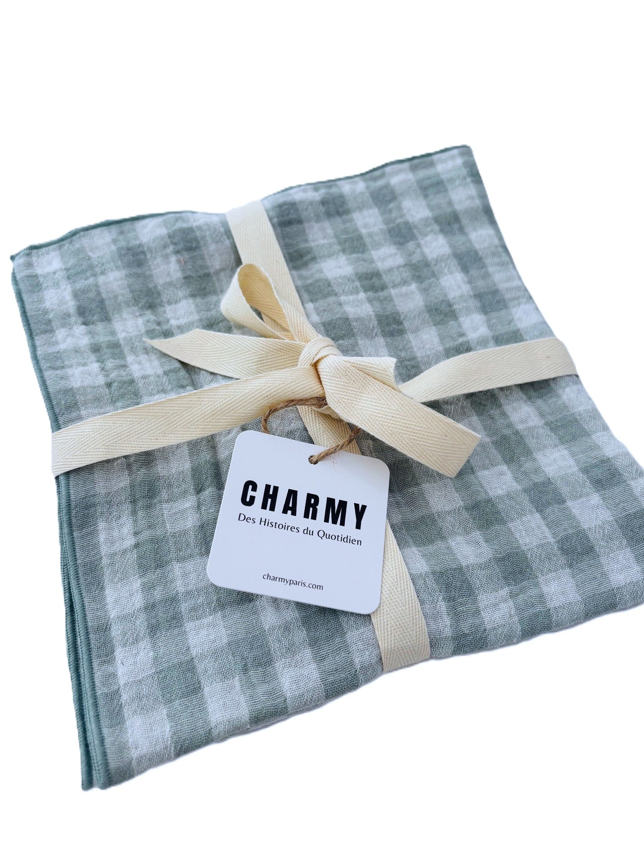 2 Double Cotton Gauze Napkins – Green and Grey Gingham – 40x40 cm