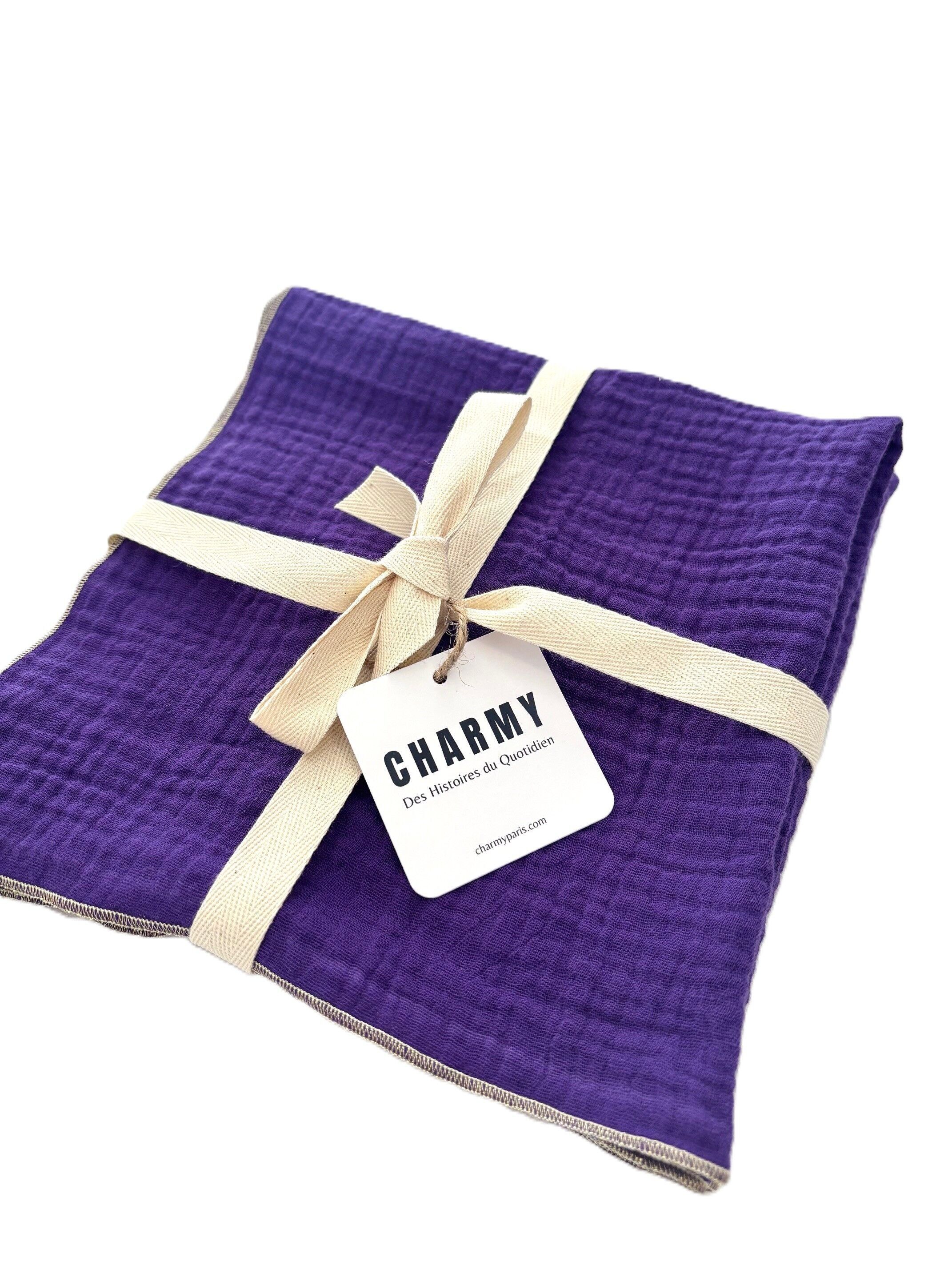 2 Serviettes de Table en Double Gaze de Coton – Violet – 40x40 cm