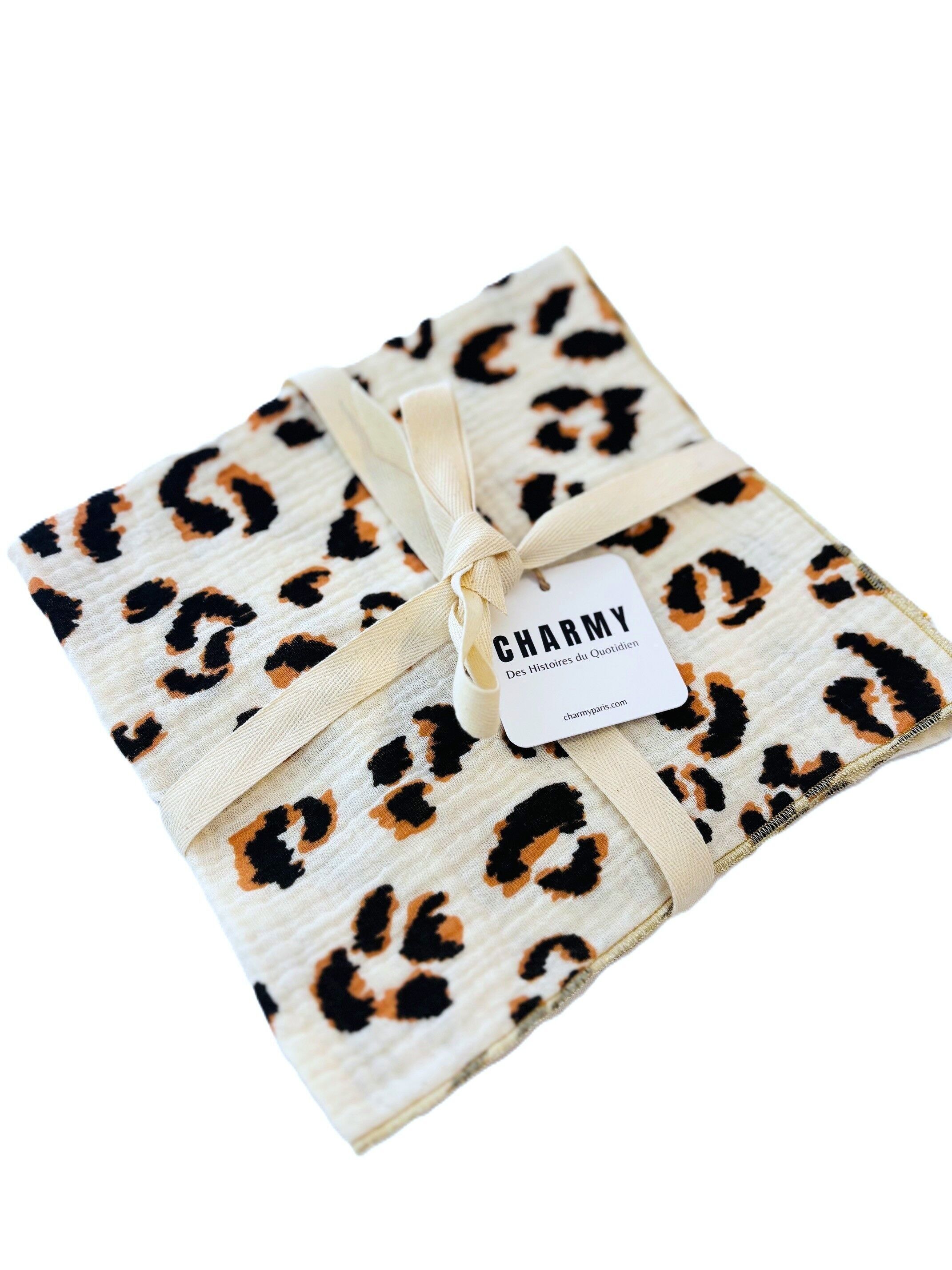 2 Double Cotton Gauze Napkins – Ecru Leopard – 40x40 cm