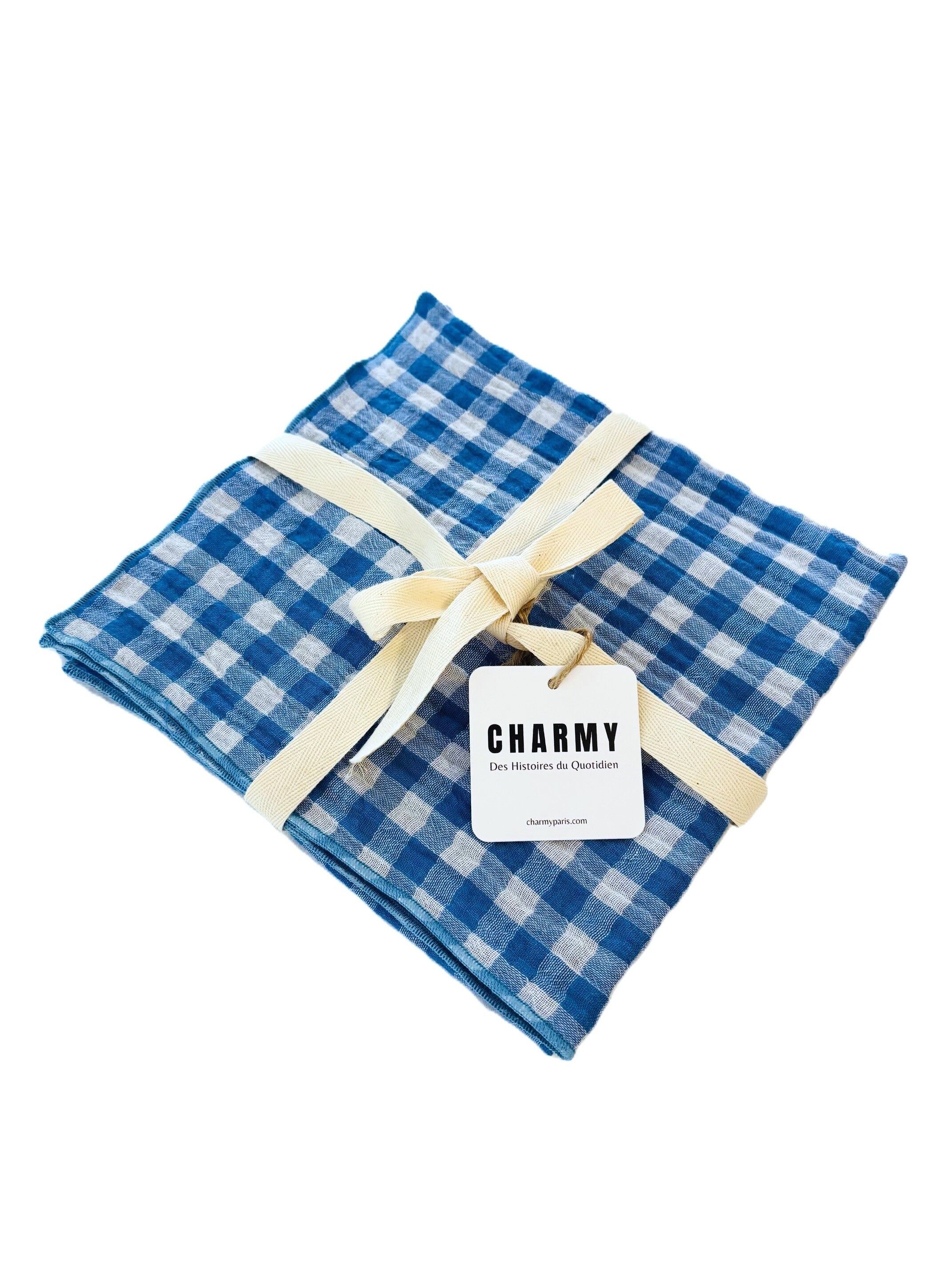 2 Double Cotton Gauze Napkins – Blue Gingham – 40x40 cm