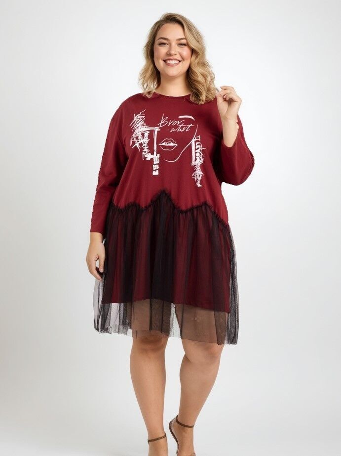 Robe-Tunique volantée rouge grande taille (T39085)