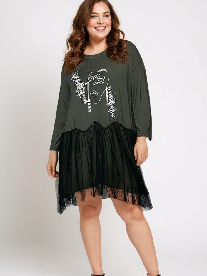 Robe-Tunique volantée kaki grande taille (T39085)