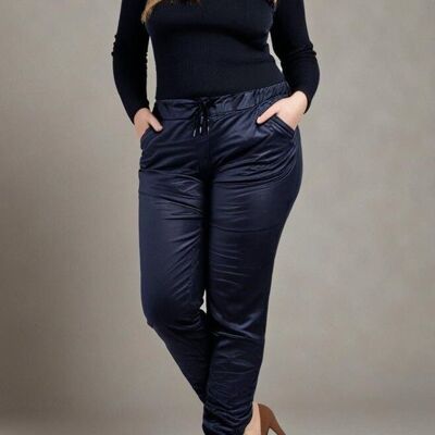 Pantalón azul con efecto plisado y revestimiento de talla grande (T6747)