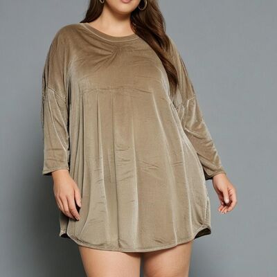Tunica in velluto beige taglia comoda (T6351)