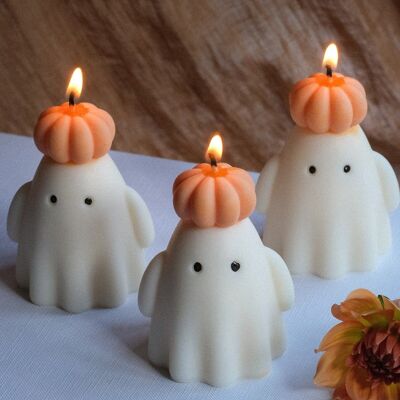 Ghost Candle with Pumpkin Hat