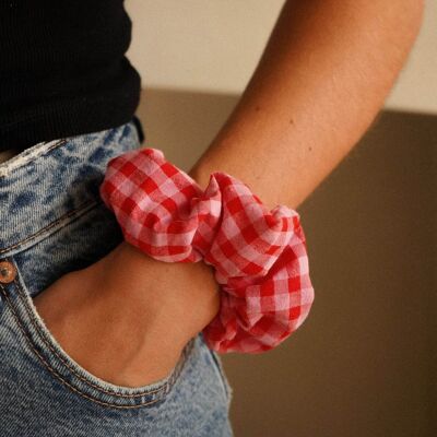 Vichy scrunchie, red-pink